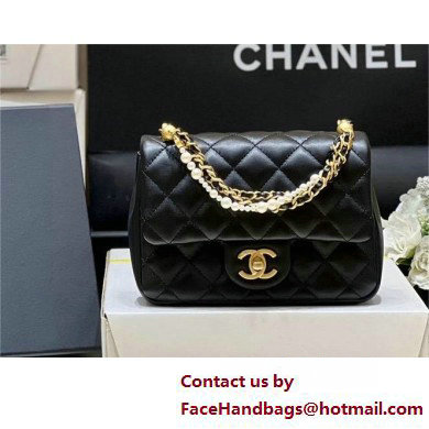 CHANEL Pearly Lambskin, Imitation Pearls & Gold-Tone Metal BLACK Mini Flap Bag AS4384 2025(ORIGINAL QUALITY) - Click Image to Close